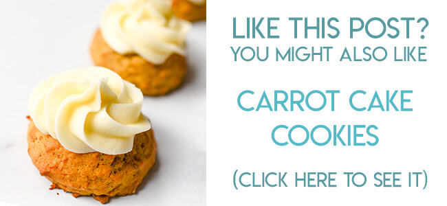 Navigational image leading reader to carrot cake cookie with cream cheese icing recipe.