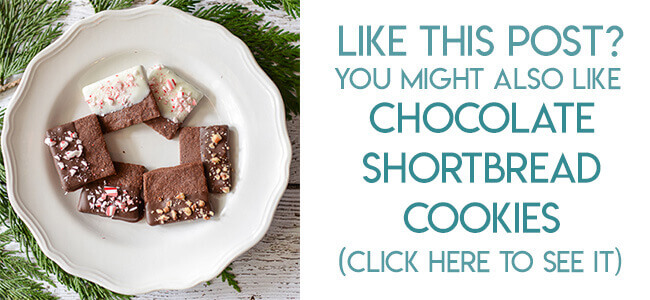 Navigational image leading reader to chocolate dipped chocolate shortbread cookie recipe