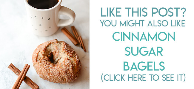 Navigational image leading reader to recipe for cinnamon sugar bagels.