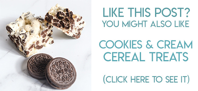 Navigational image leading reader to cookies and cream cereal treats recipe.