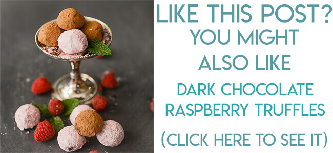 Navigational Image pointing to Raspberry Dark Chocolate Truffle Recipe, with image of raspberries and raspberry truffles.