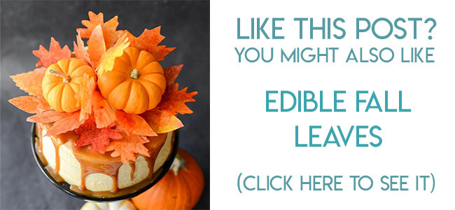 Navigational image leading reader to tutorial for wafer paper edible fall leaves for cake decorating.