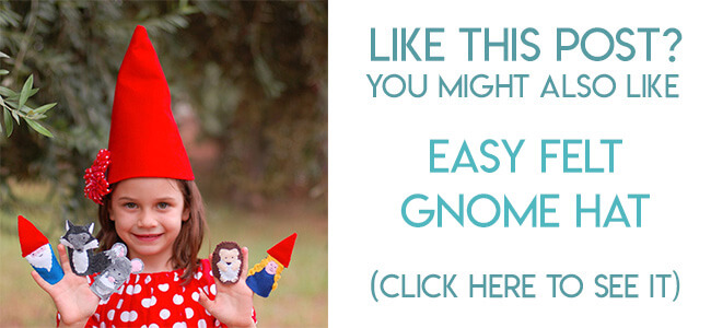 Navigational image leading reader to tutorial for an easy DIY felt gnome hat.