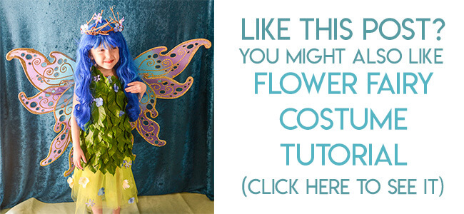 Navigational image leading reader to tutorial for a flower fairy costume made with real leaves.