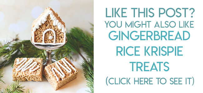 Navigational image leading reader to recipe for gingerbread rice krispie treats.