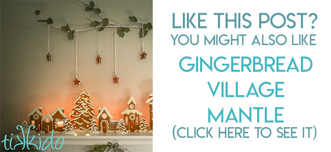 Navigational image leading reader to gingerbread house mantel village templates.