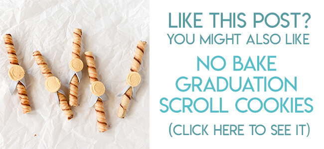 Navigational image leading reader to tutorial for no bake graduation diploma cookies.
