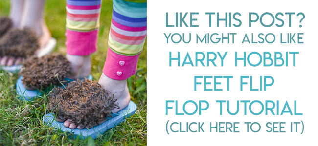 Navigational image leading reader to hairy hobbit feet flip flops LOTR party favor tutorial.