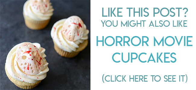 Navigational image leading reader to tutorial for horror movie cupcake toppers.