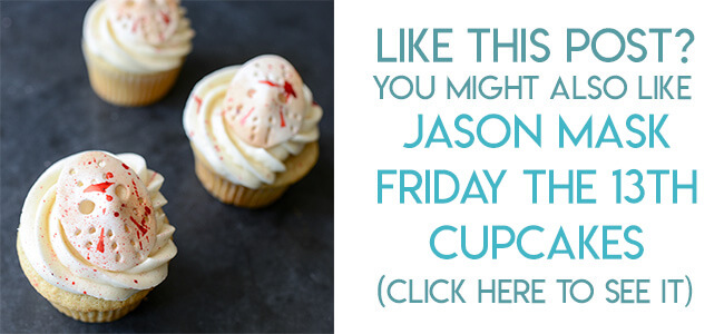 Navigational image leading reader to tutorial for Jason Mask Halloween Cupcakes.