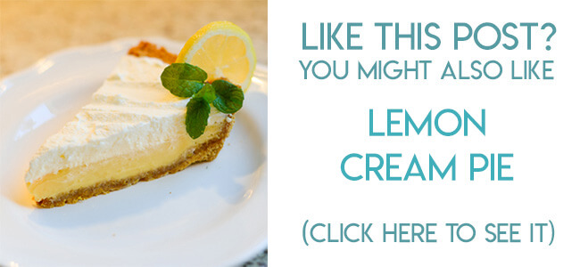 Navigational image leading reader to recipe for lemon custard pie with graham cracker crust.