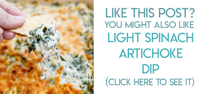 Navigational image leading reader to light spinach artichoke dip recipe.
