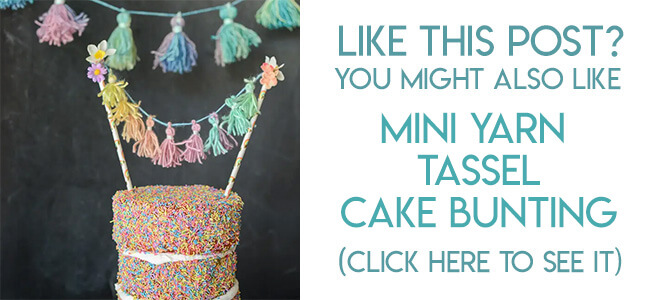 Navigational image leading reader to mini yarn tassel garland cake topper tutorial.