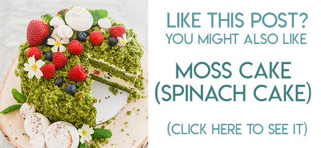 Navigational image leading reader to moss cake recipe (spinach cake that looks like moss).