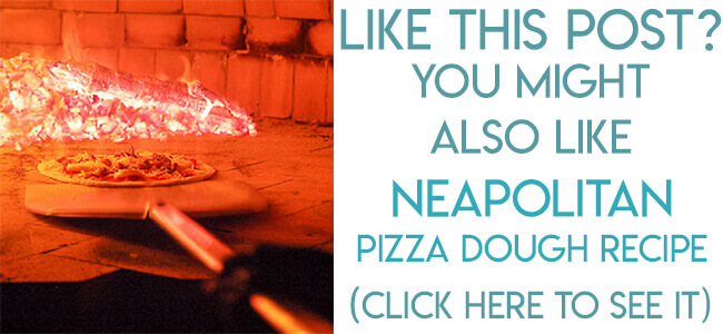 Navigational Image for Neapolitan Pizza dough recipe.  Pizza on a peel in a wood fired oven.