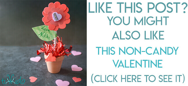 Navigational image pointing to non-candy Valentine flower made with stationary products
