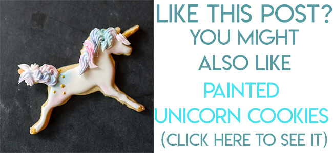 Navigational image leading to painted unicorn sugar cookie decorating tutorial.