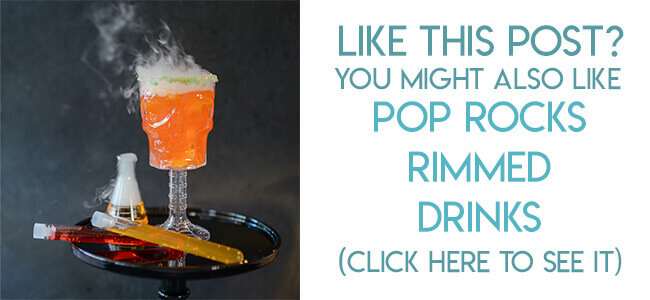 Navigational image leading reader to tutorial for Pop Rocks candy rimmed Halloween drinks.