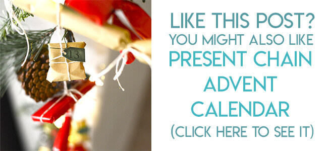 Navigational image leading reader to Christmas advent calendar present garland tutorial.