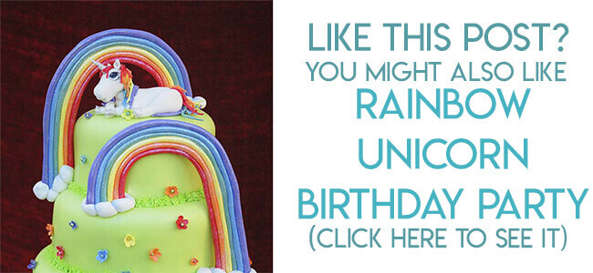 Navigational image leading reader to rainbow unicorn birthday party.