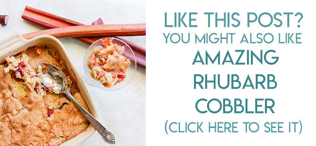 Navigational image leading reader to homemade rhubarb cobbler recipe