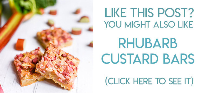 Navigational image leading reader to rhubarb custard bars recipe.