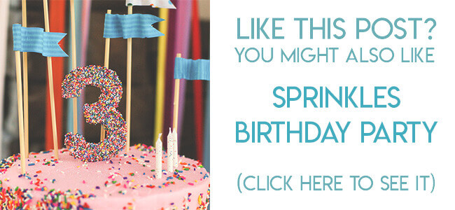 Navigational image leading reader to Sprinkles themed birthday party ideas