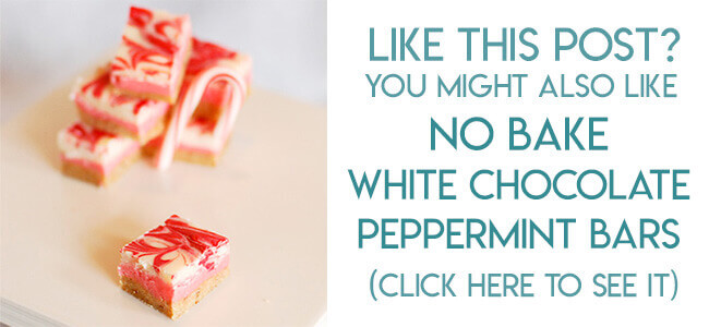 Navigational image leading reader to no bake white chocolate peppermint bars recipe
