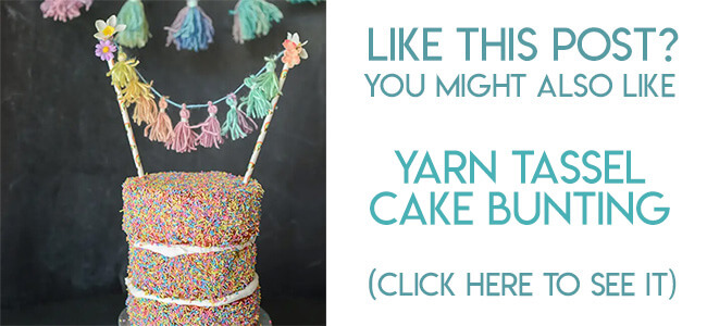 Navigational image leading reader to yarn tassel unicorn tail cake bunting tutorial.