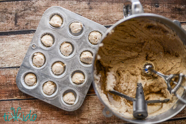 Applesauce spice muffin batter and mini muffin tin