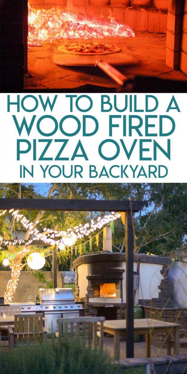 Collage of backyard wood fired pizza oven photos optimized for Pinterest.