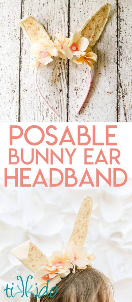Peach and ivory bunny ears headband collage optimized for Pinterest.