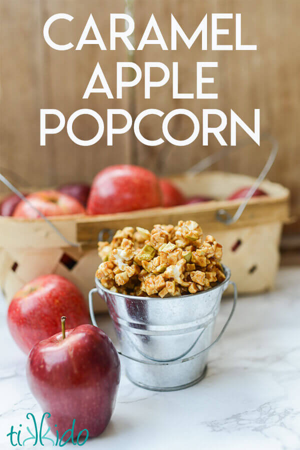 Caramel corn with freeze dried apples to make Caramel Apple Popcorn