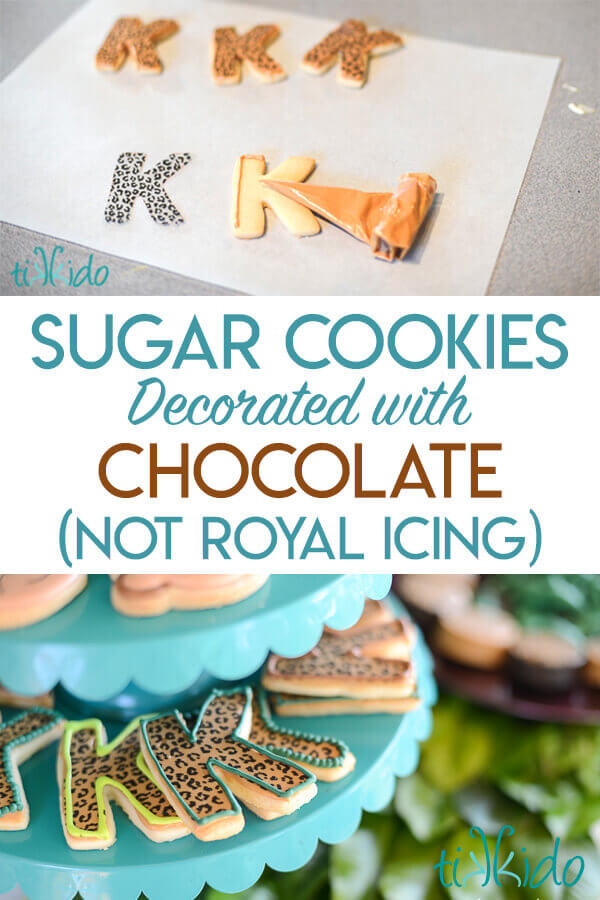 Sugar cookies decorated with chocolate and chocolate transfers instead of royal icing.