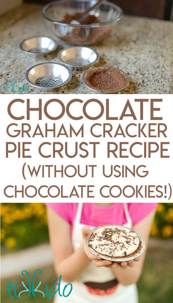 Collage of chocolate graham cracker pie crust pictures optimized for Pinterest.