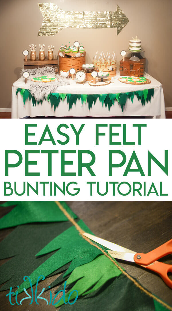 Collage of peter pan felt bunting images optimized for pinterest.