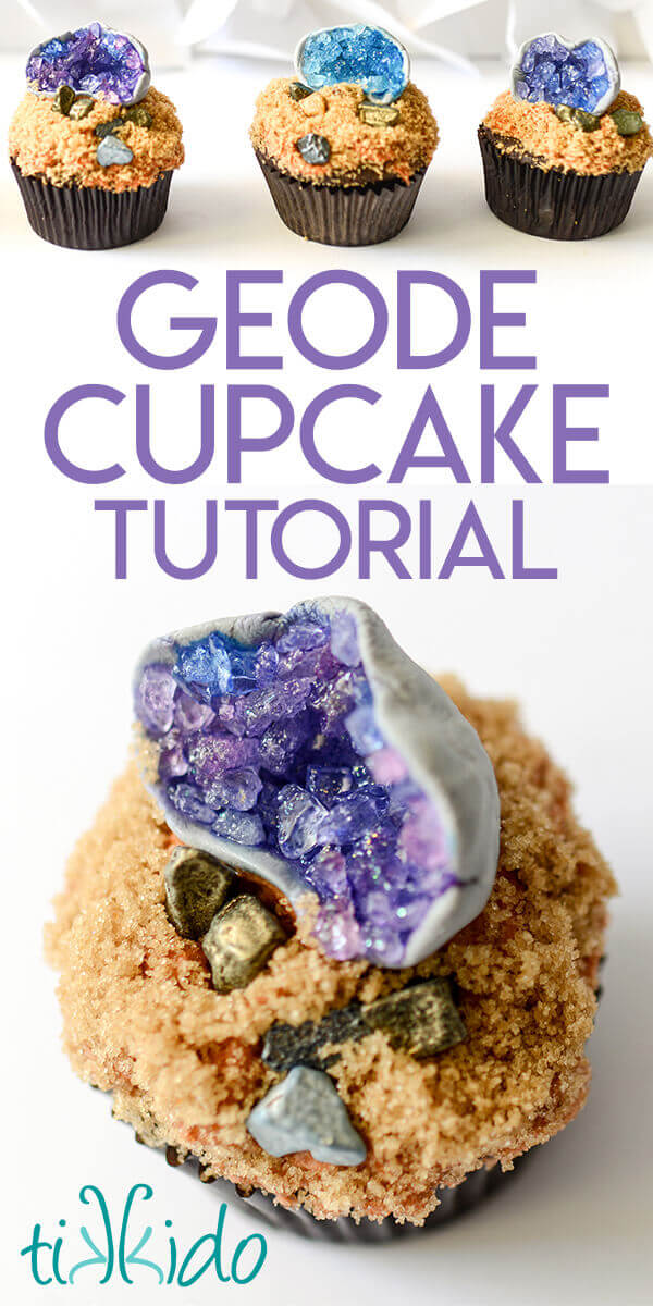 Geode cupcake topper tutorial image collage optimized for pinterest.