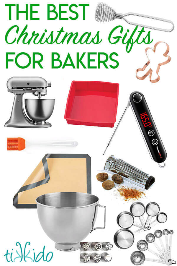 Collage of the best gift ideas for bakers for a Baking Christmas Gift Guide.