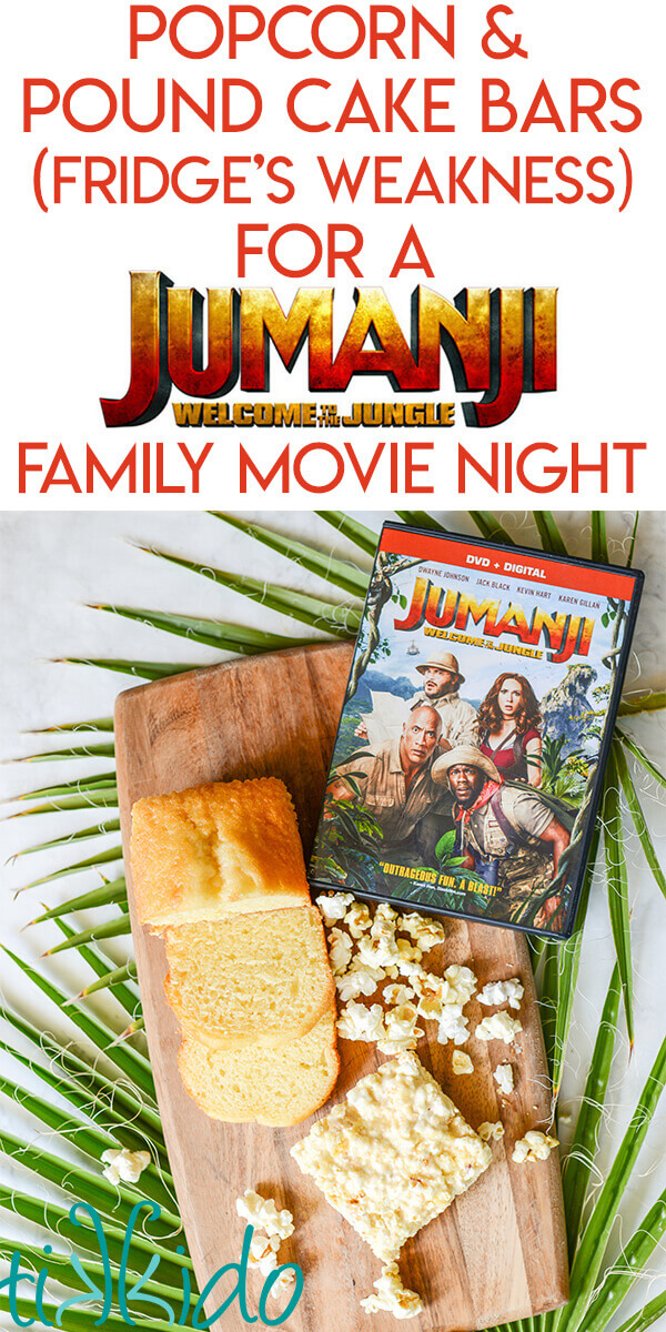 Pinterest collage for Pound Cake Popcorn Bars inspired by Jumanji