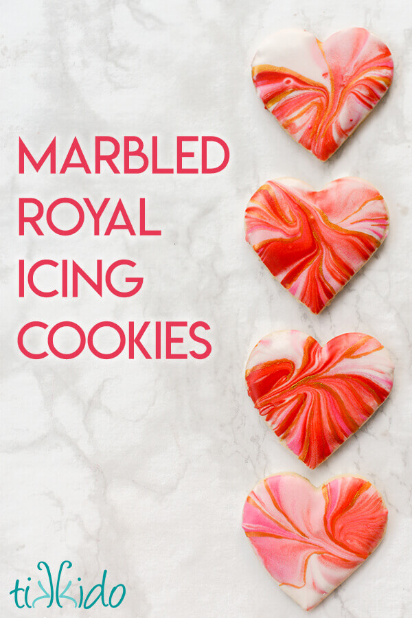 Marbled Royal Icing Cookie Hearts for Valentine's Day | Tikkido.com