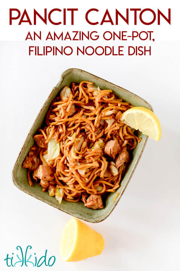 Recipe for making pancit canton, a Filipino one-pot noodle dish with pork and vegetables.