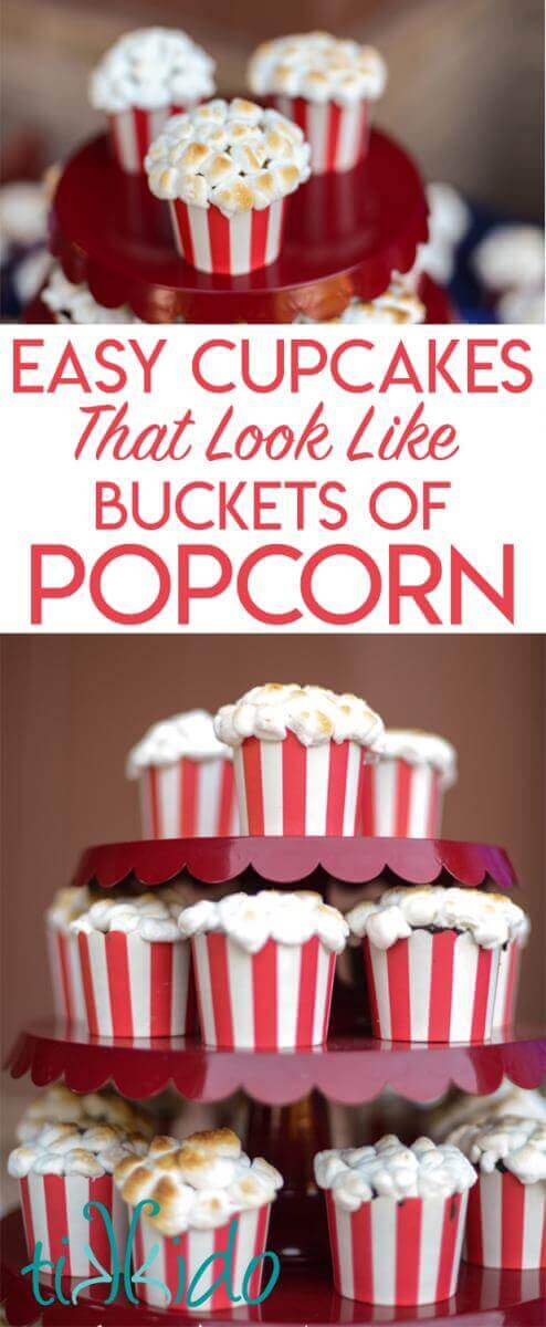 Collage of popcorn cupcakes optimized for pinterest