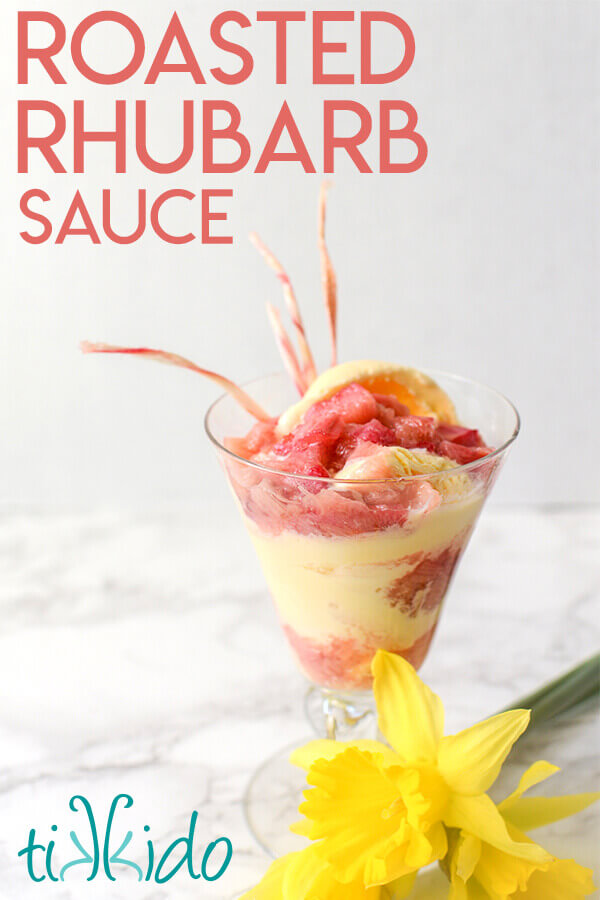 This roasted rhubarb sauce is easy to make in the oven, and is absolutely amazing spooned over ice cream or shortbread.