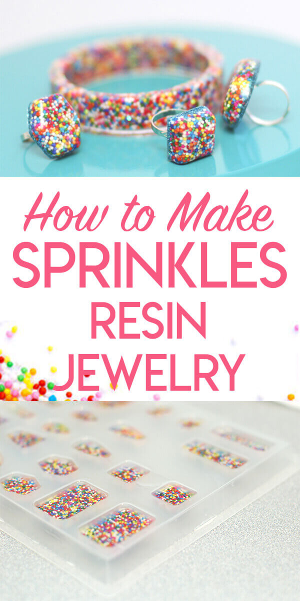 How to Make resin jewelry tutorial featuring resin jewelry full of real sprinkles.