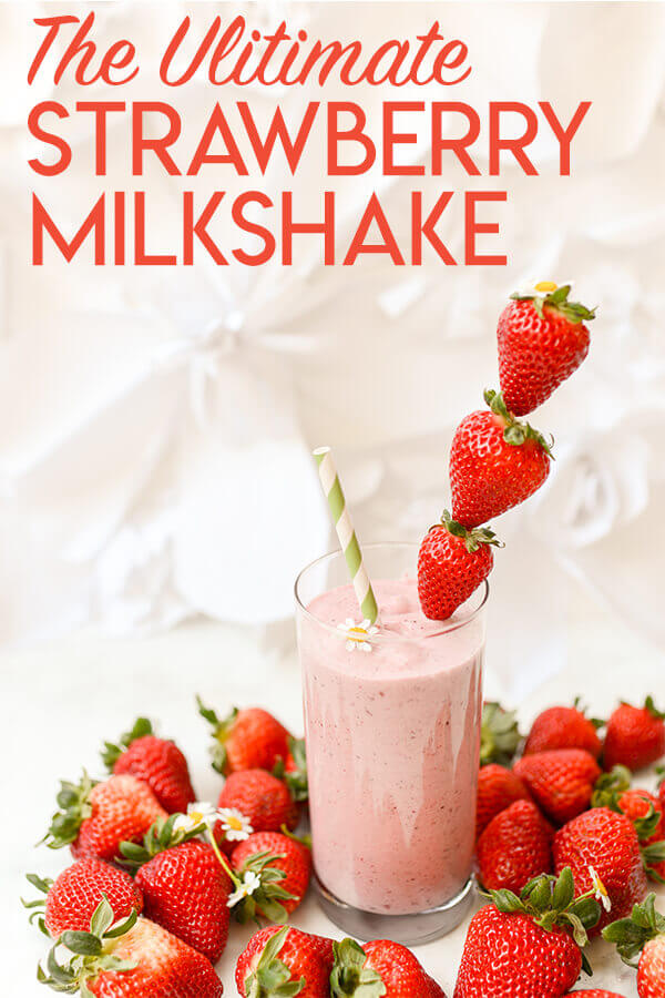 Amazing homemade strawberry milkshake made with frozen strawberries and homemade strawberry syrup.