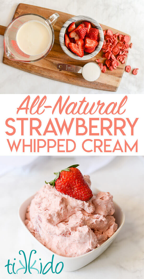 Collage of strawberry whipped cream images optimized for pinterest