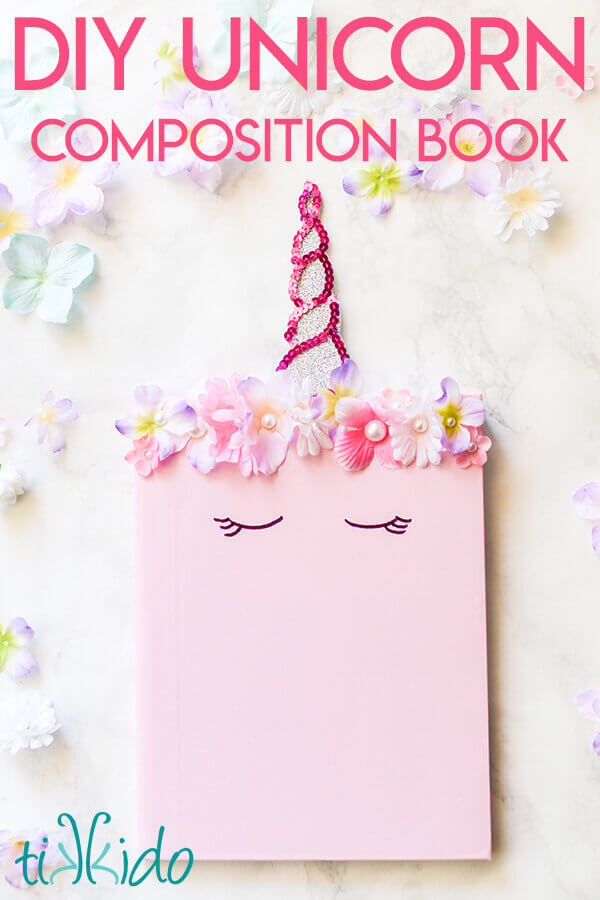 A composition notebook transformed into a magical unicorn notebook.
