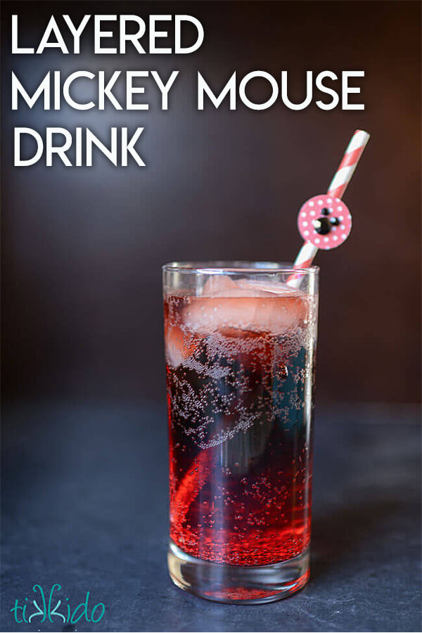 Layered drink made with red cream soda and cola to make a Mickey Mouse drink.
