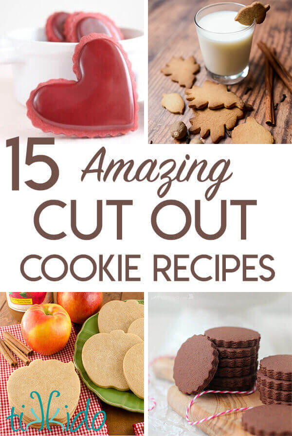 Collage of cut out sugar cookie recipe images.