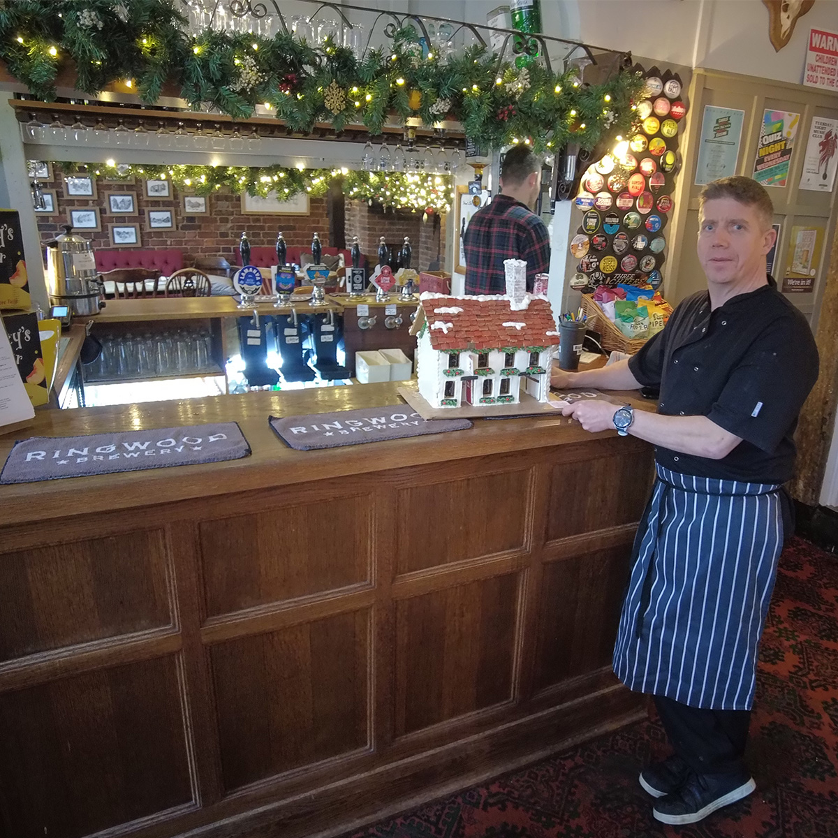 Delivering the Gingerbread version of the Lower Red Lion to Dave, the owner of the Lower Red Lion pub in St Albans, England.